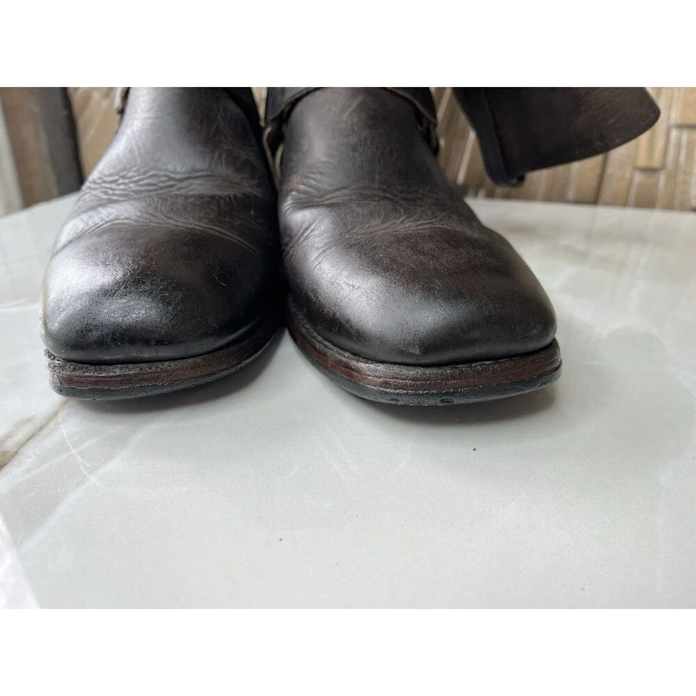 Vtg Frye Harnes Tall Moto Cowboy Boots Leather Brown Sz 10.5 Men